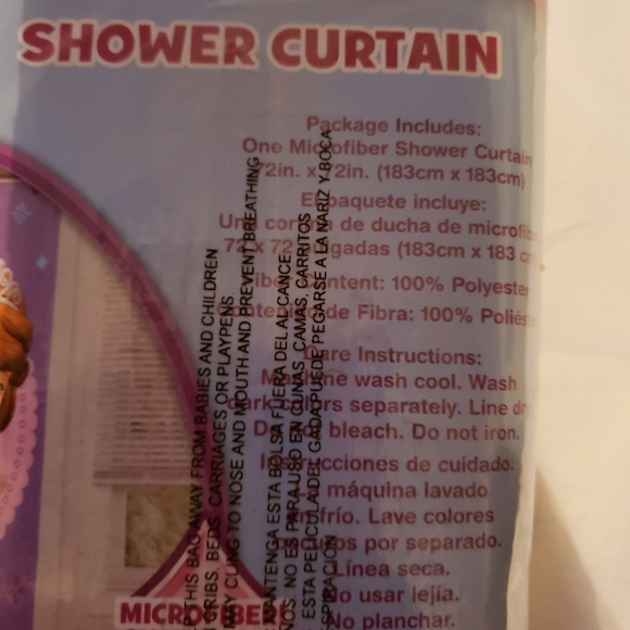 Disney Princess Sofia The First Shower Curtain Purple/Pink Multi Color 72" X 72" - Picture 5 of 8
